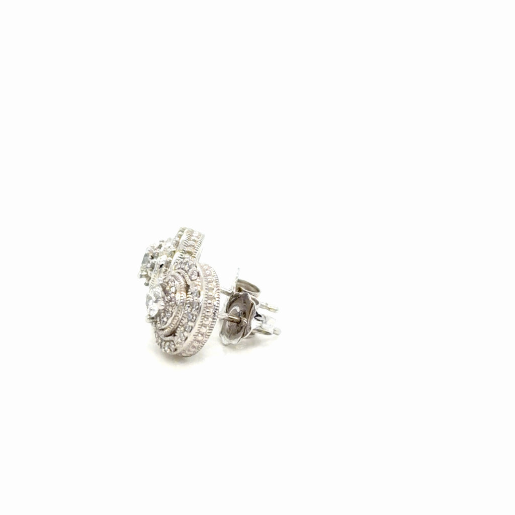Diamond Halo Stud Earrings 10K White Gold 0.55 ctw Milgrain Vintage Style (view 5)