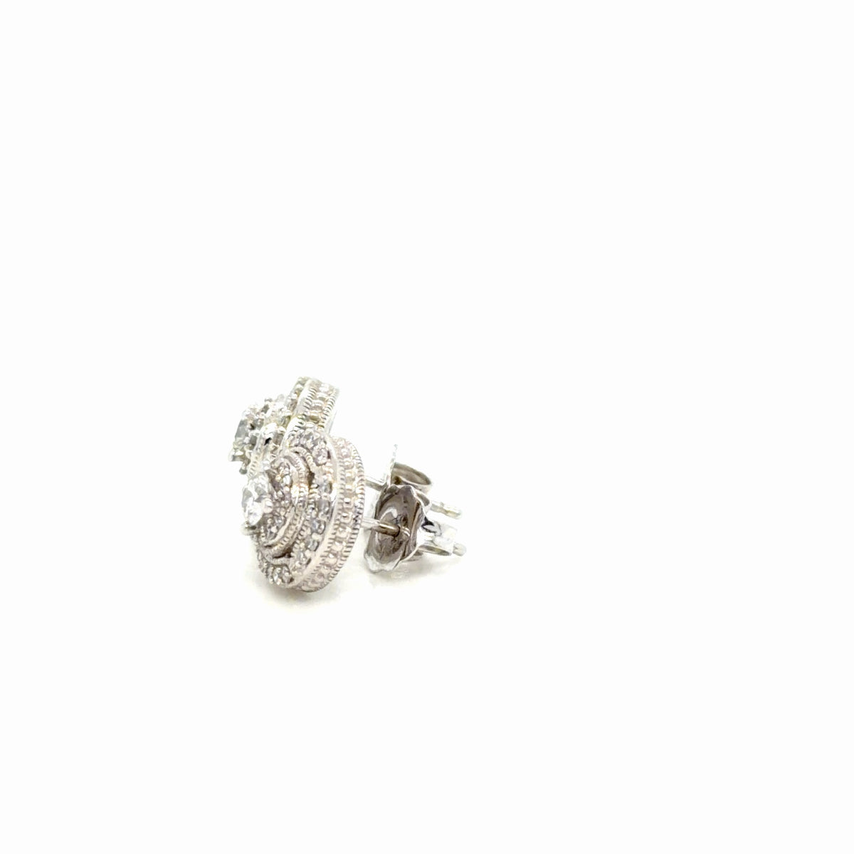 Diamond Halo Stud Earrings 10K White Gold 0.55 ctw Milgrain Vintage Style (view 5)