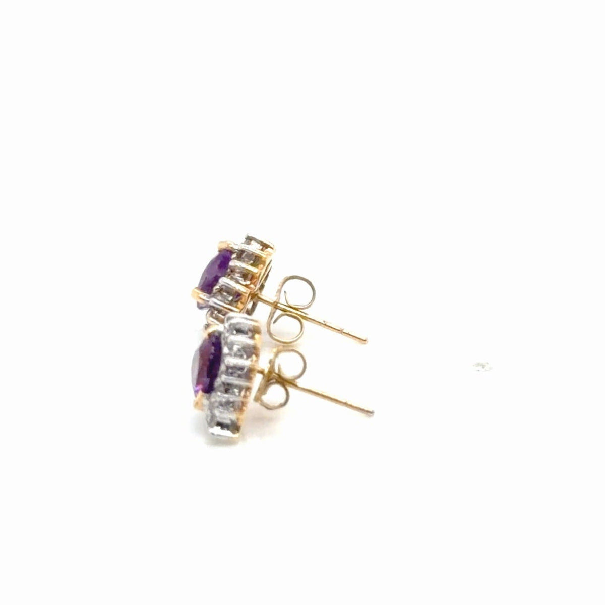 14k Two-Tone Gold Heart Amethyst Diamond Halo Stud Earrings (view 3)