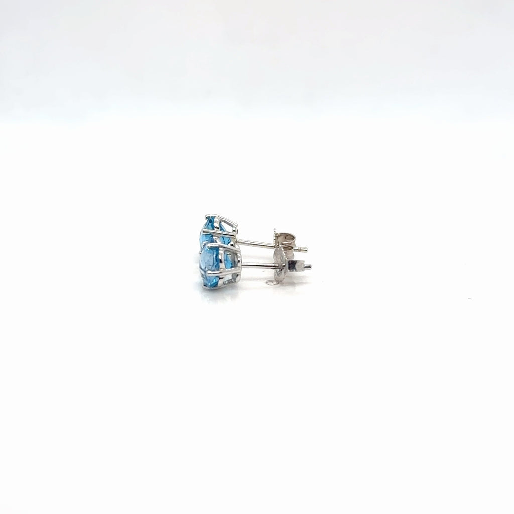 Blue Topaz Flower-Cut Stud Earrings in 14K White Gold, 3g (view 2)