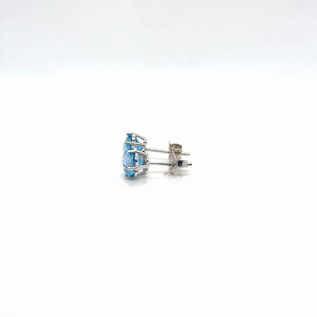 Blue Topaz Flower-Cut Stud Earrings in 14K White Gold, 3g (view 2)