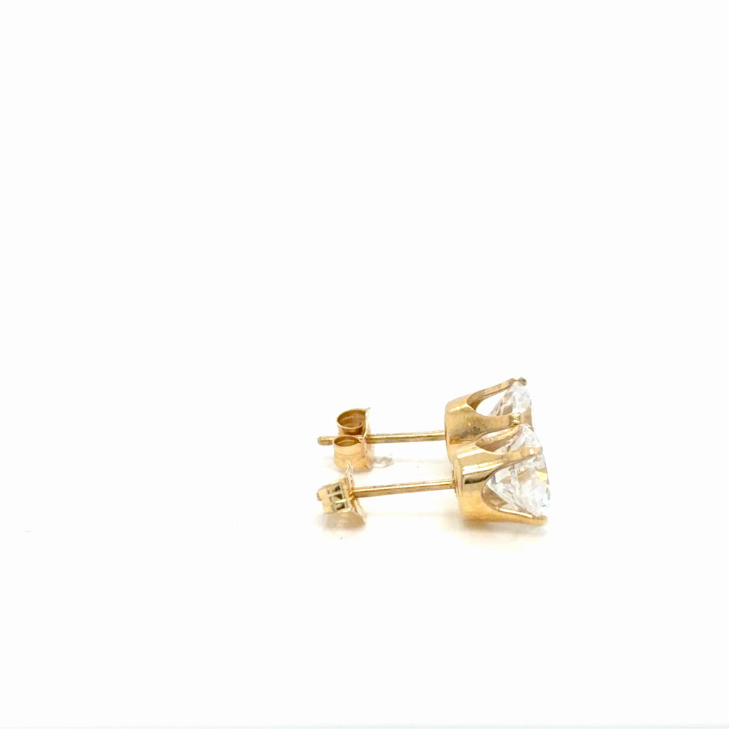 14K Yellow Gold Cubic Zirconia Round Solitaire Stud Earrings 1.52g (view 4)