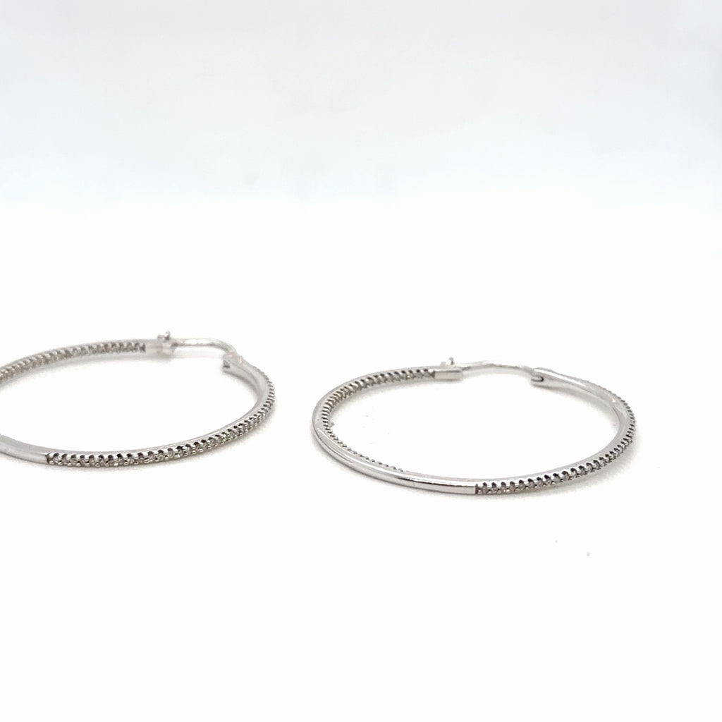 14K White Gold Natural Diamond Hoop Earrings 1.00 ctw I/I1 (view 4)
