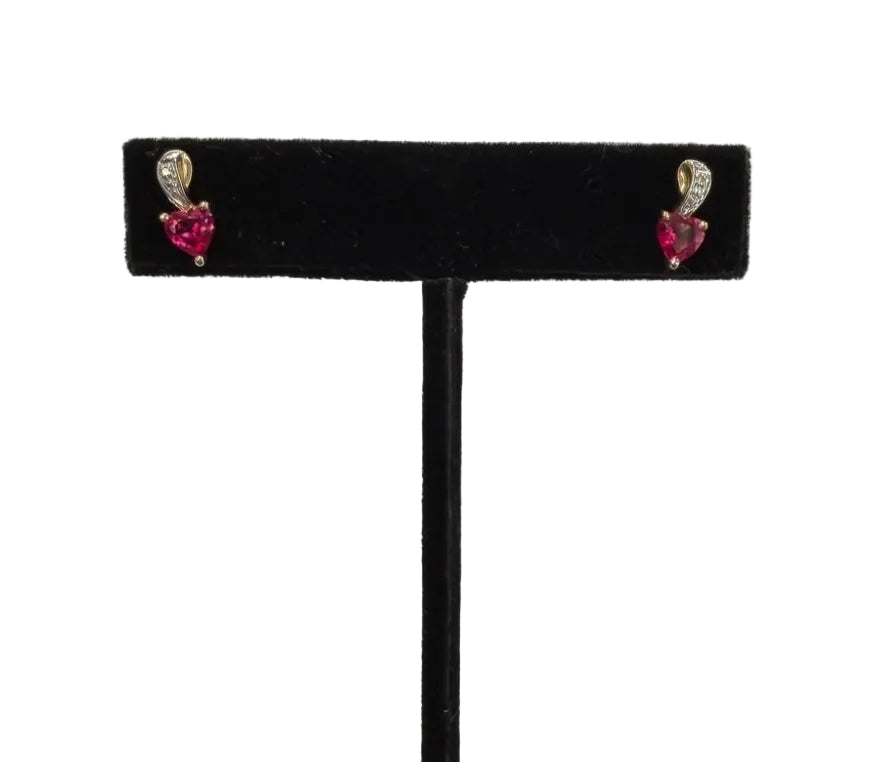 10K Two-Tone Gold Heart Synthetic Red Stone Diamond Stud Earrings (view 1)
