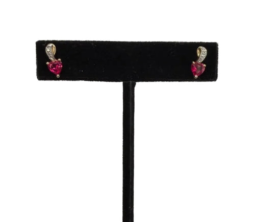 10K Two-Tone Gold Heart Synthetic Red Stone Diamond Stud Earrings (view 1)