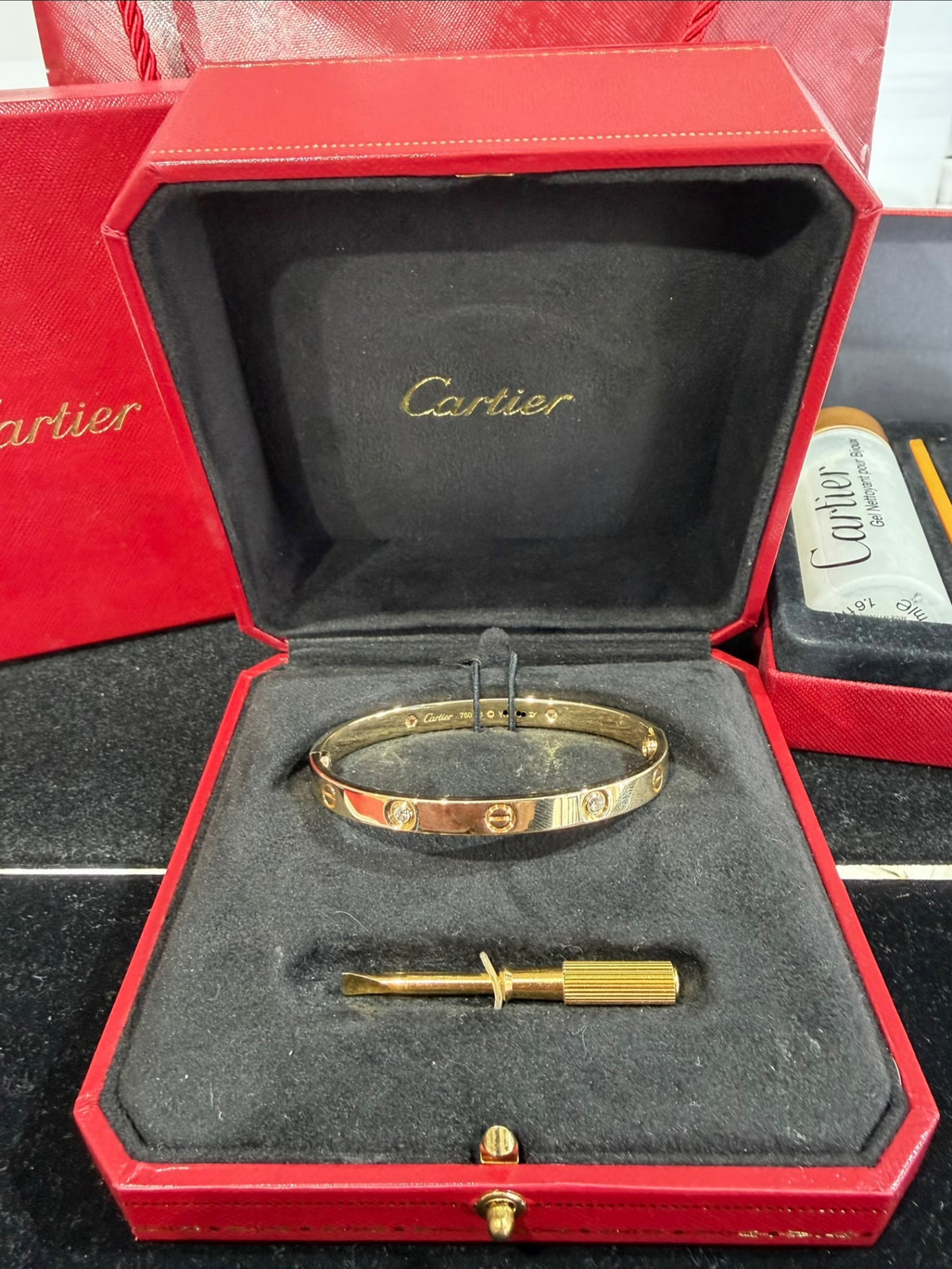 Cartier Love Bracelet 18k Yellow Gold 4 Diamond 0.48 ctw Size 18 (view 2)