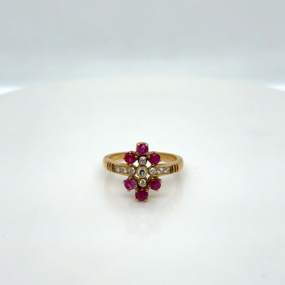 18K Yellow Gold Ruby Diamond Cocktail Ring, 0.52 ctw, Size 6.25 (view 5)