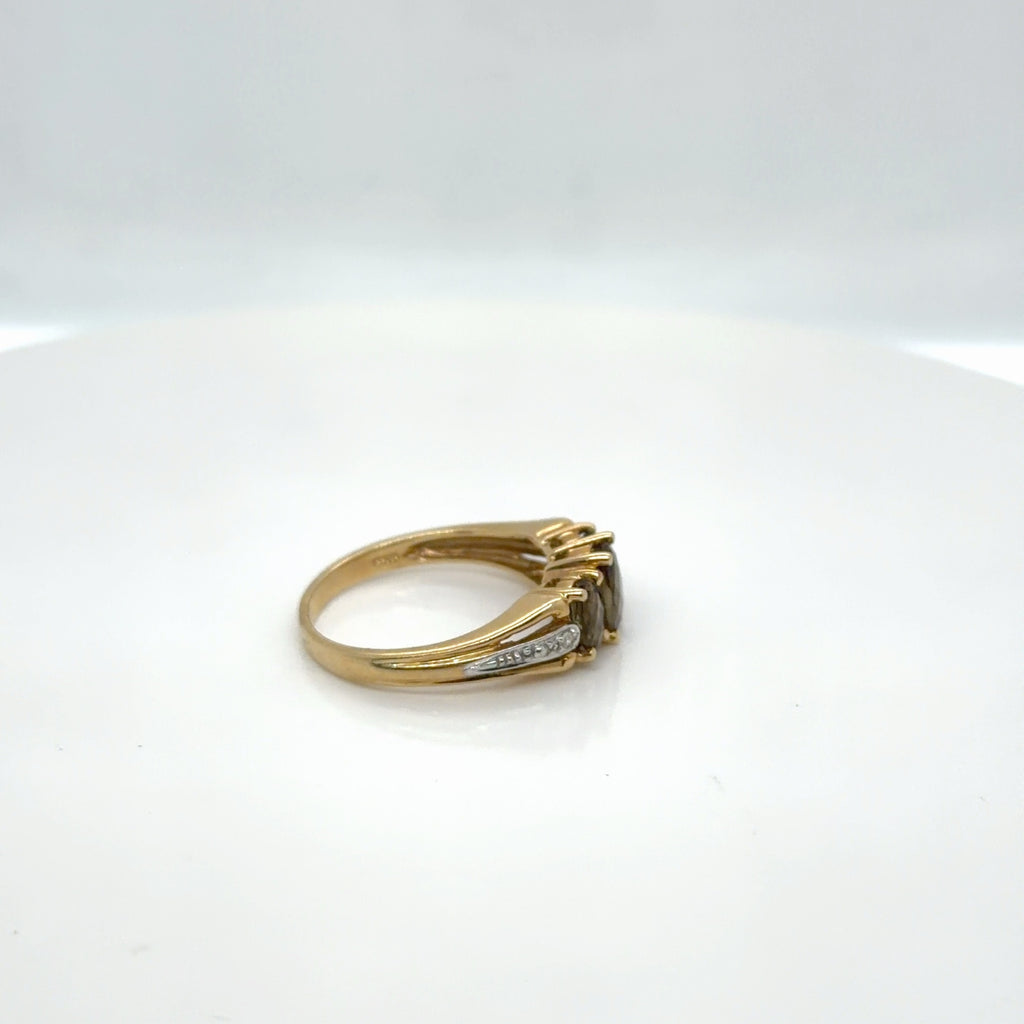10K Yellow Gold Tourmaline Diamond Cocktail Ring, Three-Stone, Size 8 (view 3)