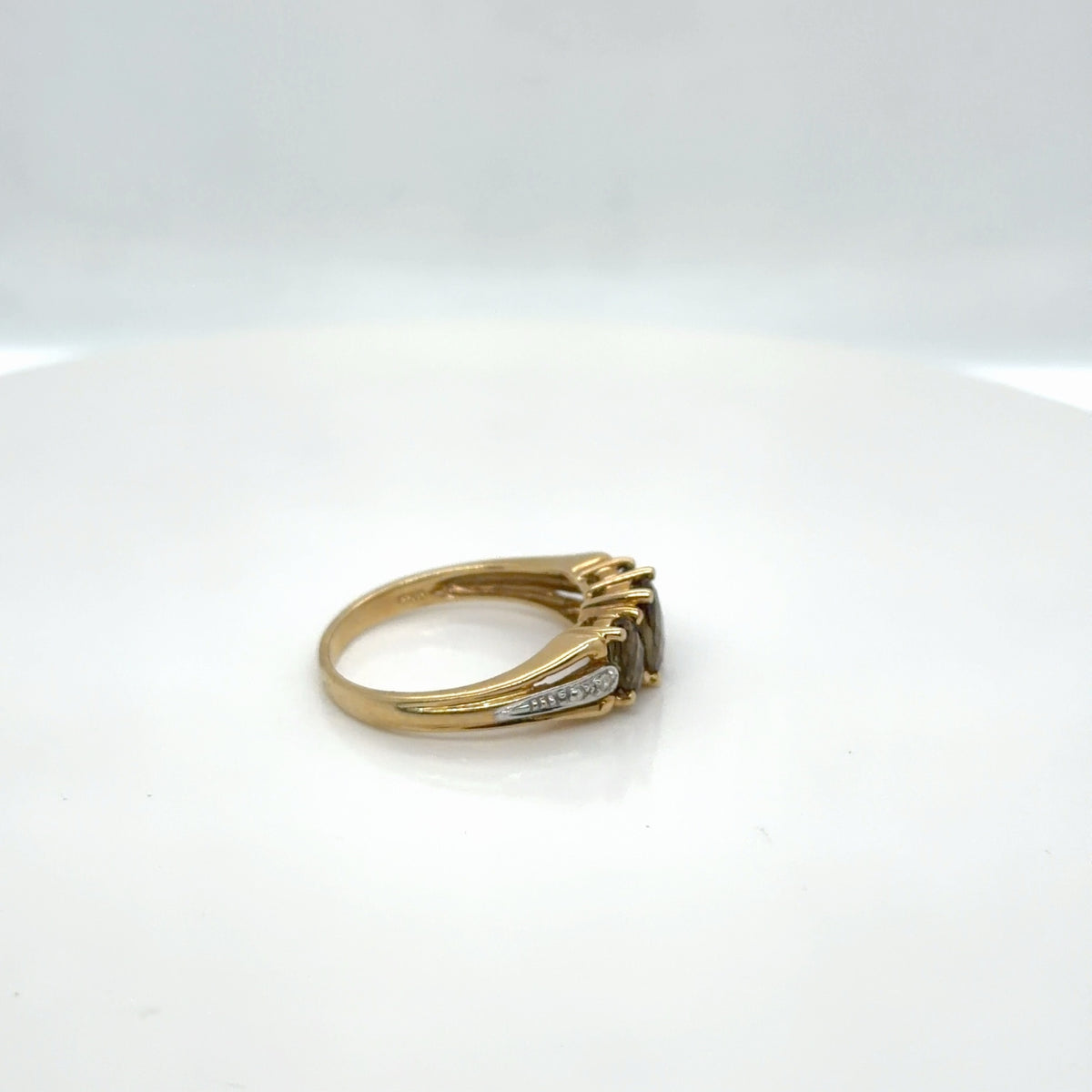 10K Yellow Gold Tourmaline Diamond Cocktail Ring, Three-Stone, Size 8 (view 3)