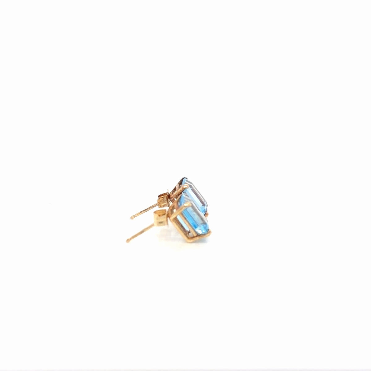 14K Yellow Gold Blue Topaz Emerald-Cut Stud Earrings 1.75g (view 2)