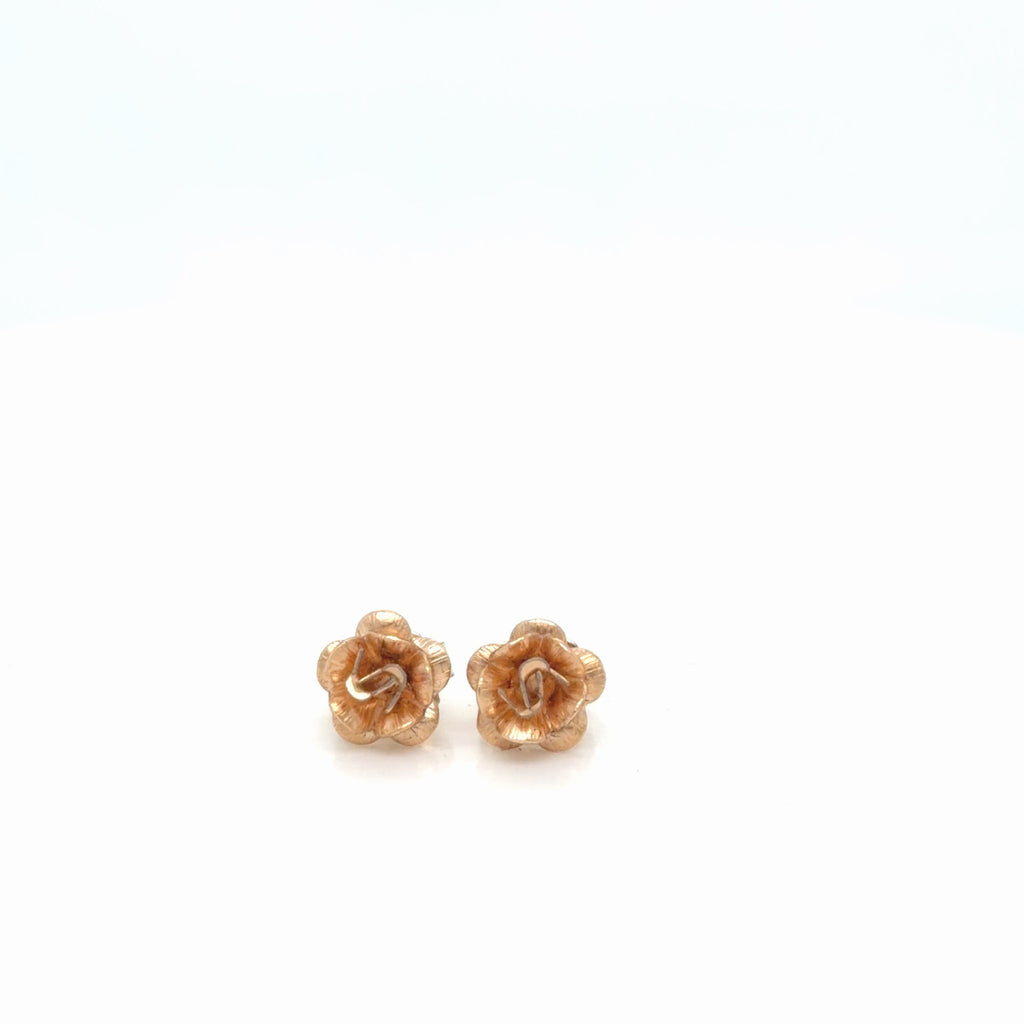 10k Two-Tone Gold Rose Flower Stud Earrings Yellow & Rose Gold