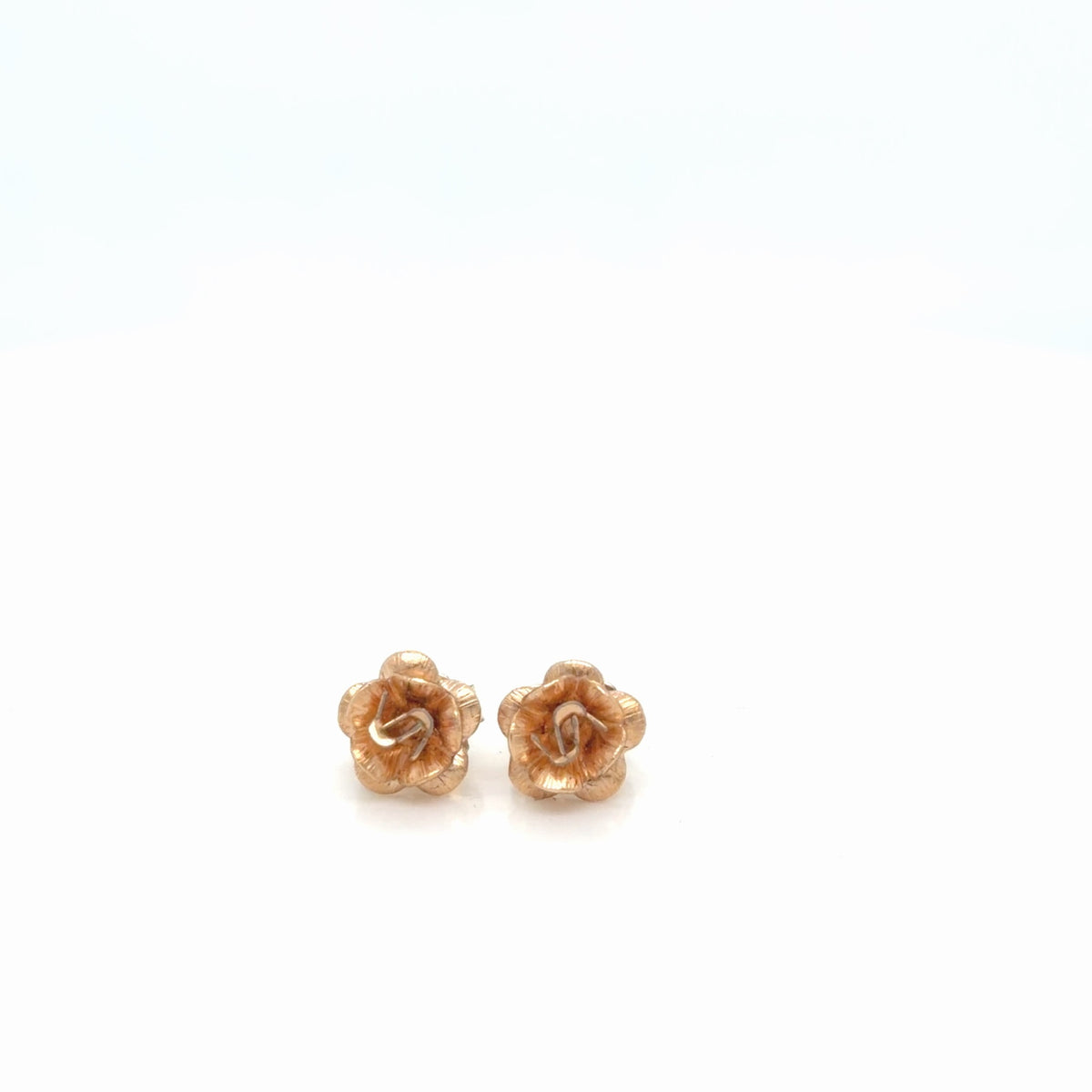 10k Two-Tone Gold Rose Flower Stud Earrings Yellow & Rose Gold