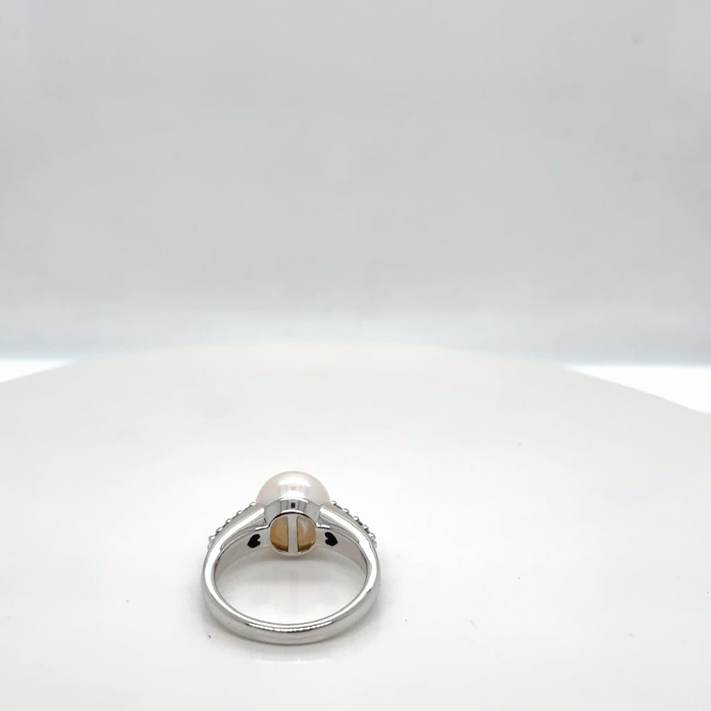 14k White Gold Pearl & Diamond Ring, 0.33 ctw Diamond Accents, Size 7 (view 3)