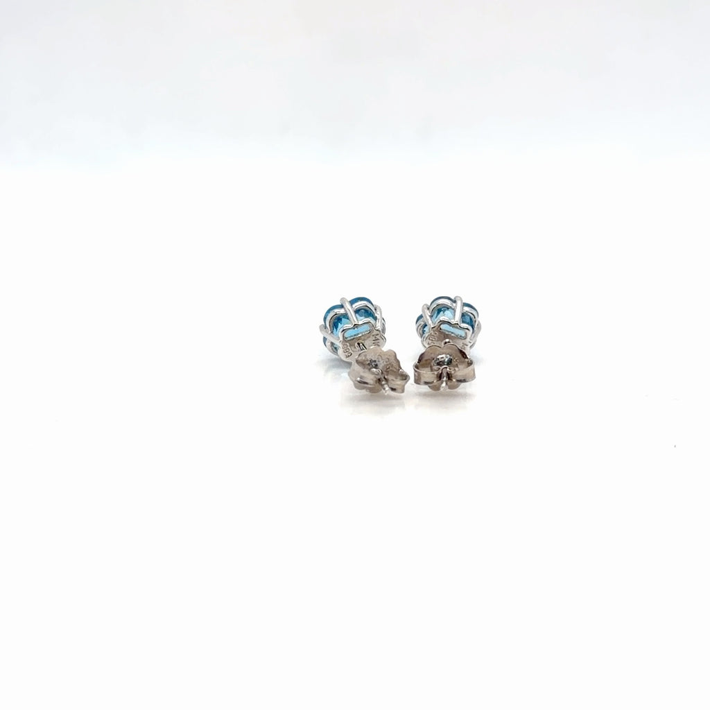 Blue Topaz Flower-Cut Stud Earrings in 14K White Gold, 3g (view 3)