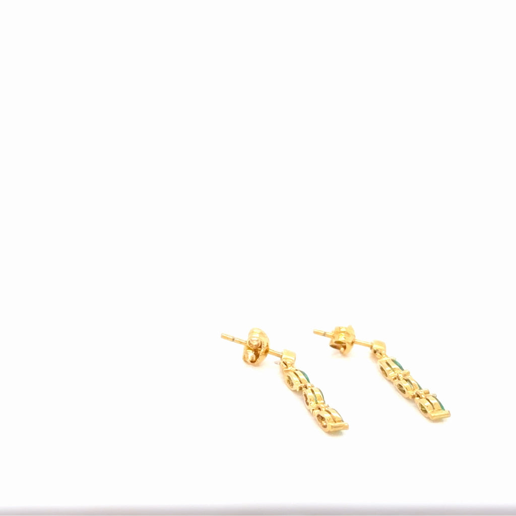 18K Yellow Gold Marquise Emerald Drop Earrings 0.50 Ctw Dangle