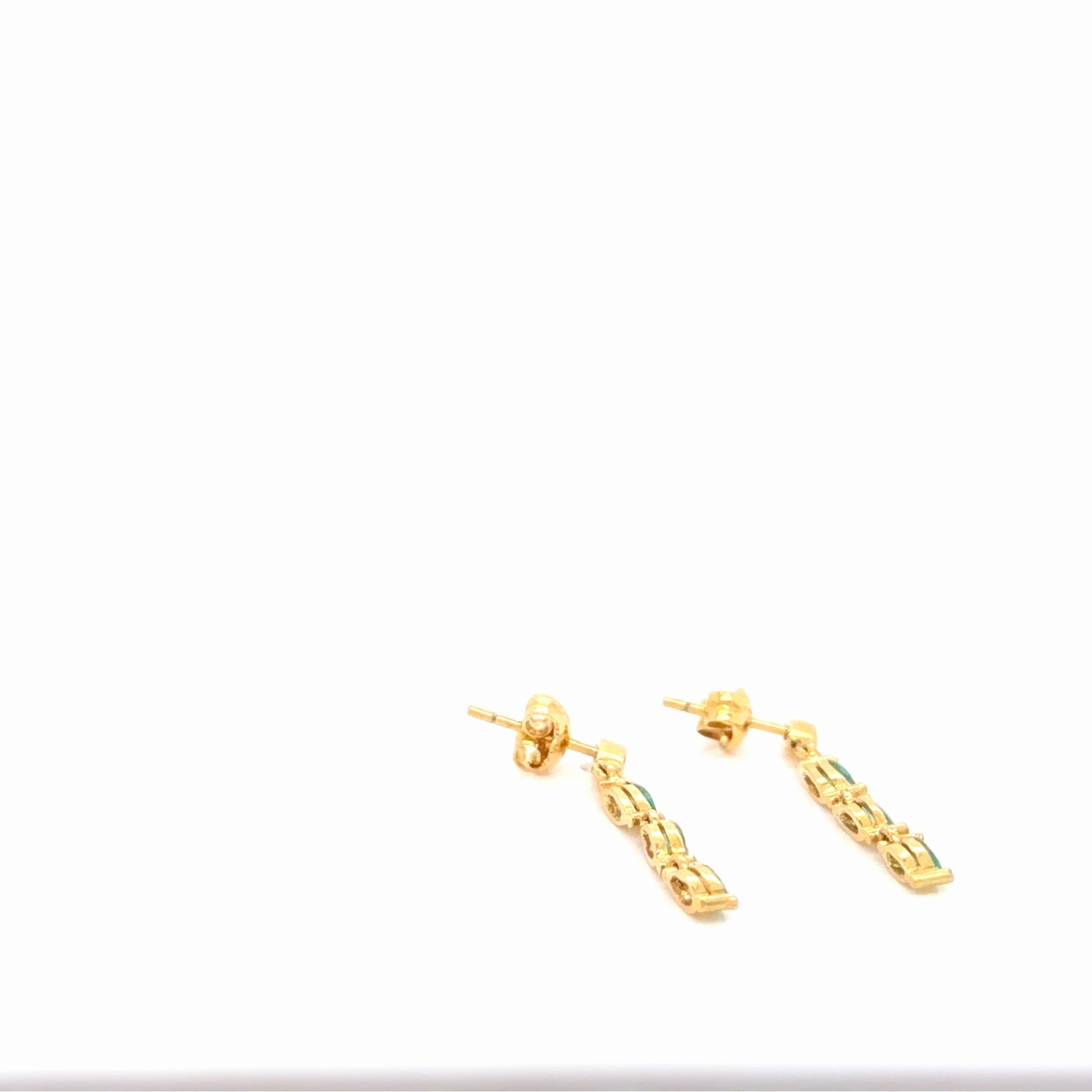 18K Yellow Gold Marquise Emerald Drop Earrings 0.50 Ctw Dangle