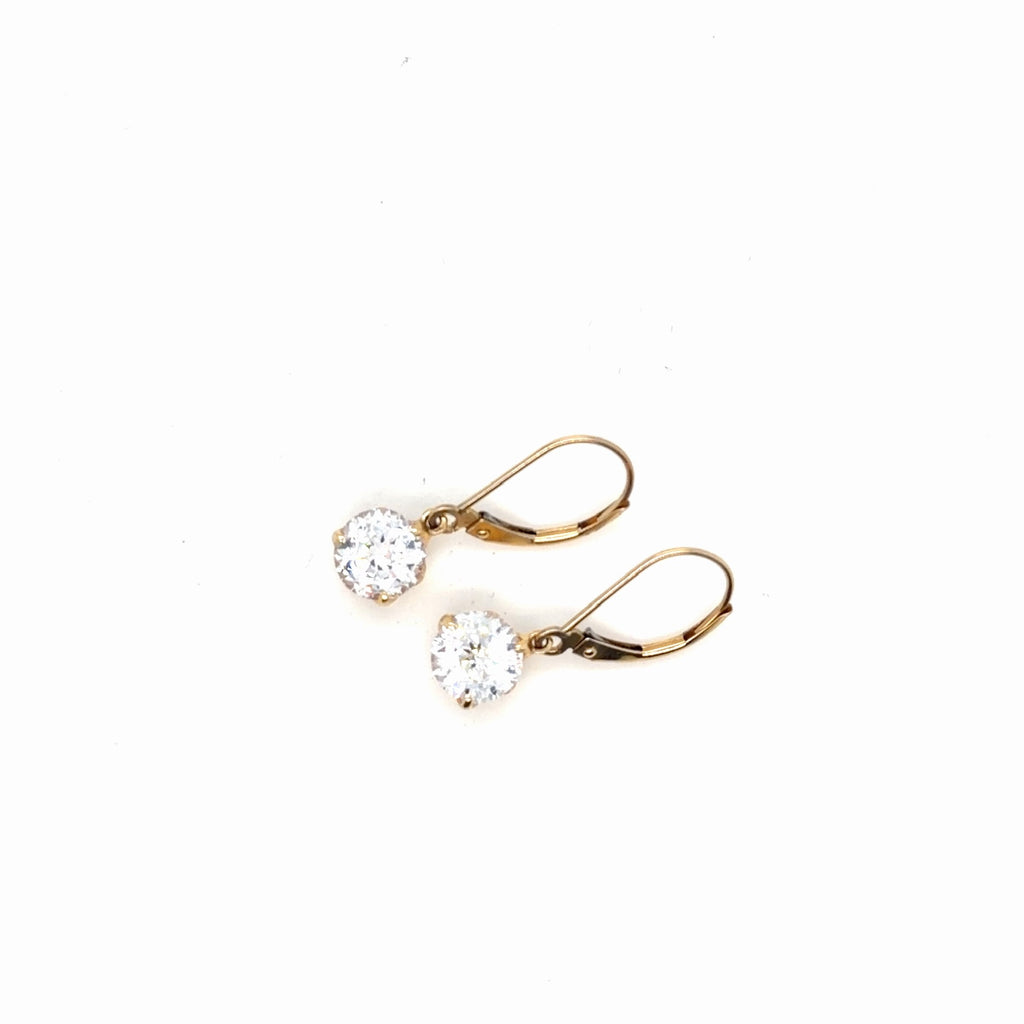 14K Yellow Gold Cubic Zirconia Leverback Dangle Earrings, 2.29g (view 2)