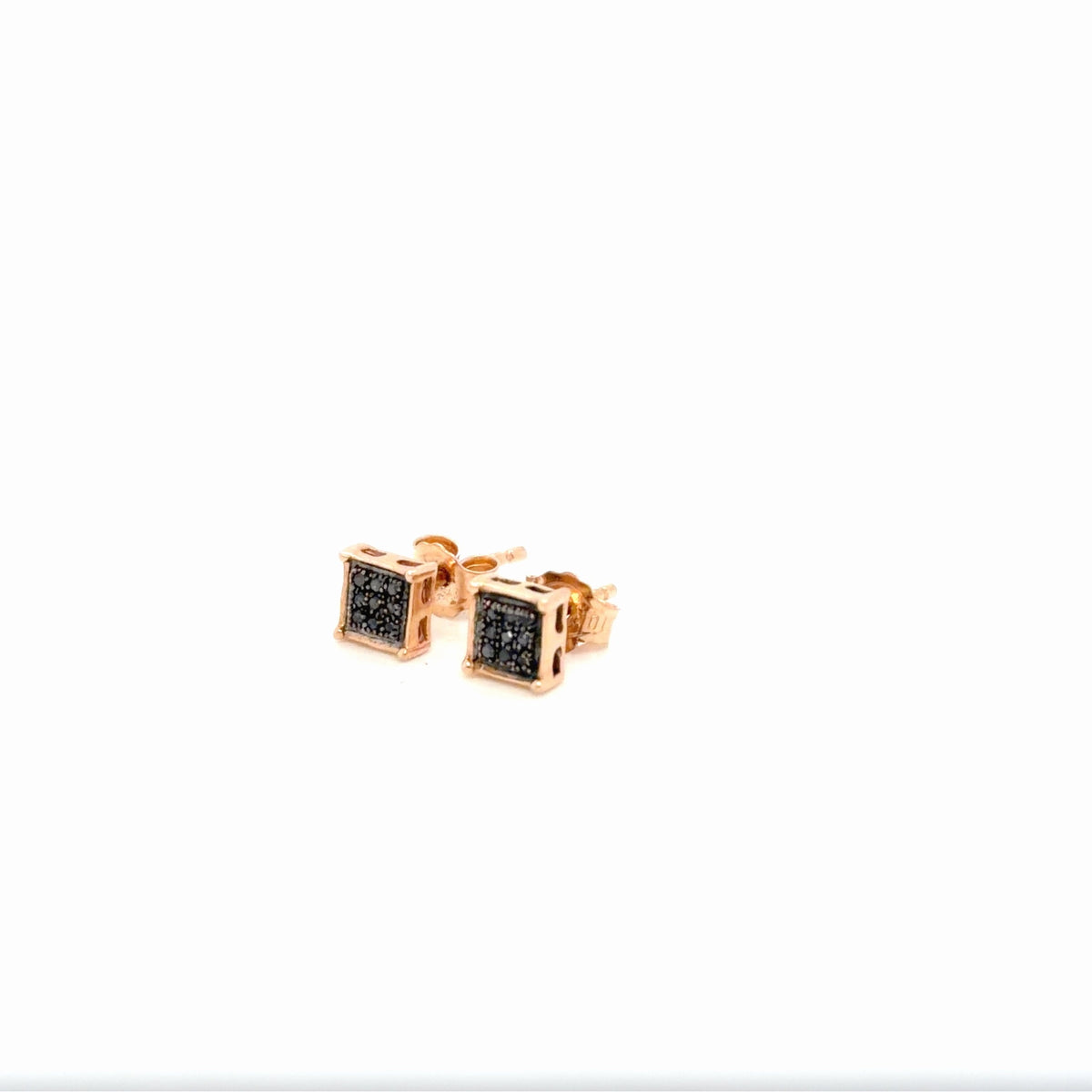 10K Rose Gold Black Diamond Pave Square Stud Earrings 0.09 ctw (view 3)