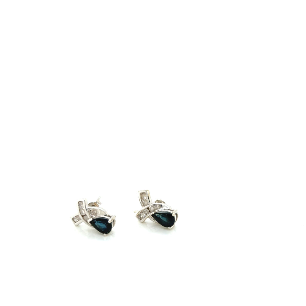 14K White Gold Pear Sapphire Diamond Accent Stud Earrings 1.97g (view 1)