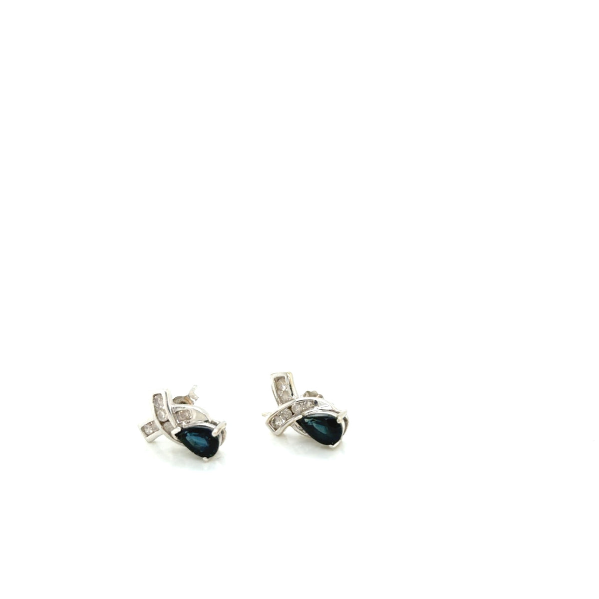 14K White Gold Pear Sapphire Diamond Accent Stud Earrings 1.97g (view 1)
