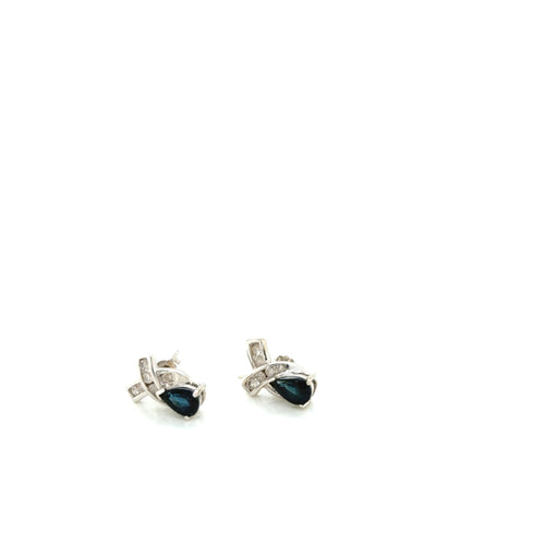 14K White Gold Pear Sapphire Diamond Accent Stud Earrings 1.97g (view 1)