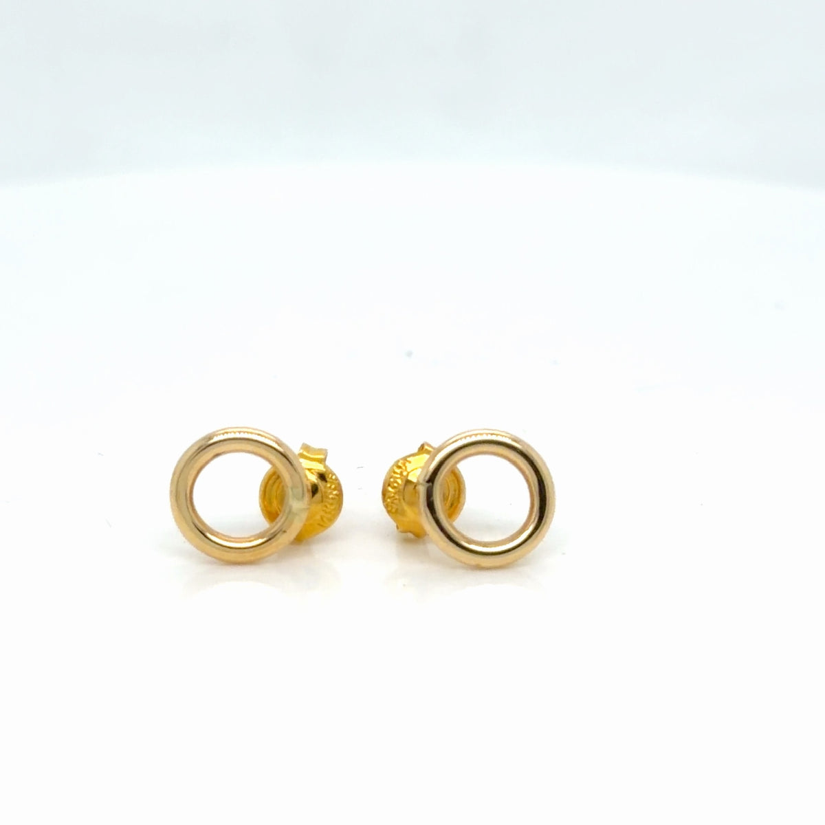 14K Yellow Gold Open Circle Stud Earrings, Minimalist Halo Design (view 2)