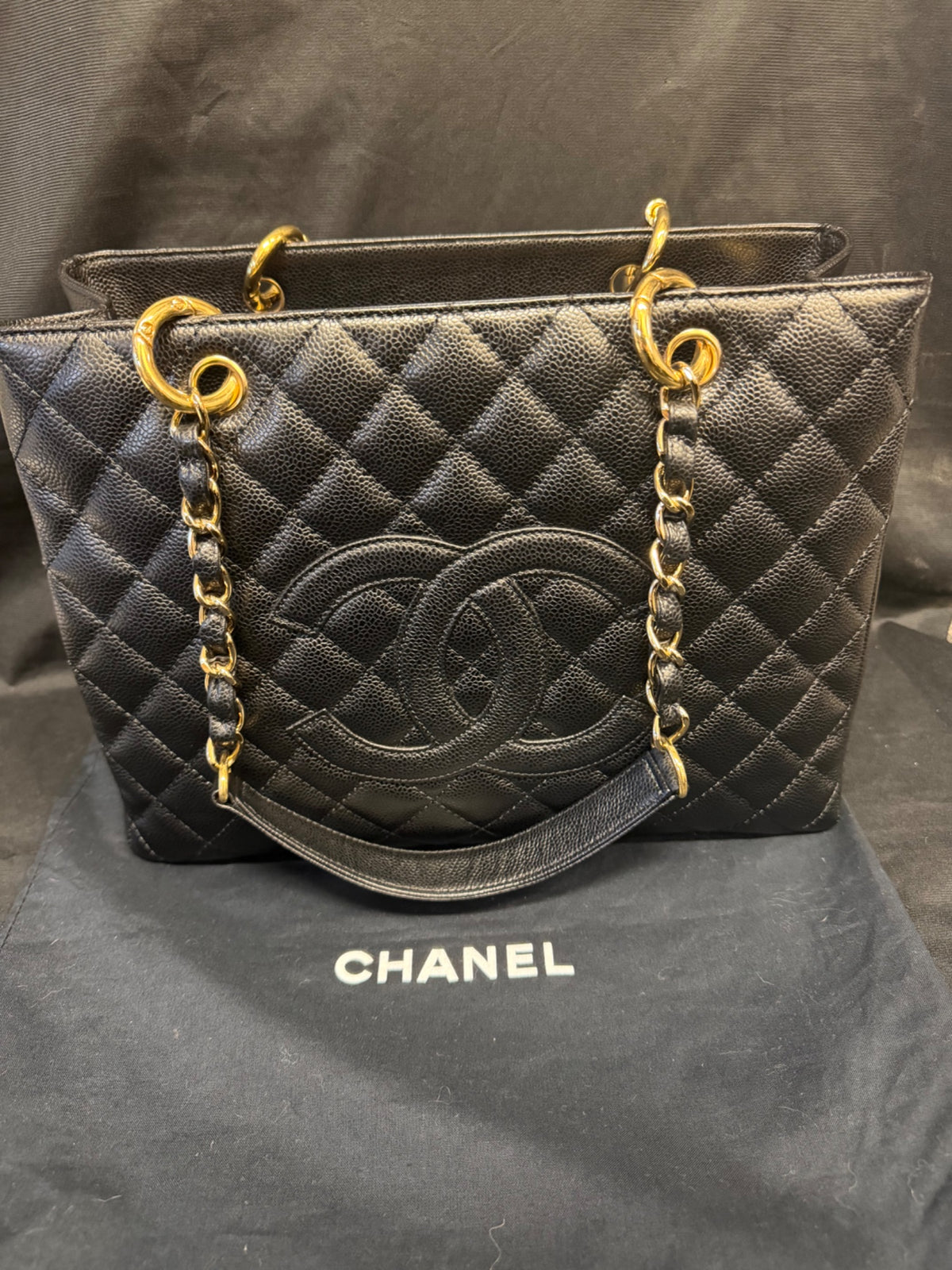 Chanel Grand Shopping Tote Black Caviar Leather Gold-Tone Hardware GST (view 14)