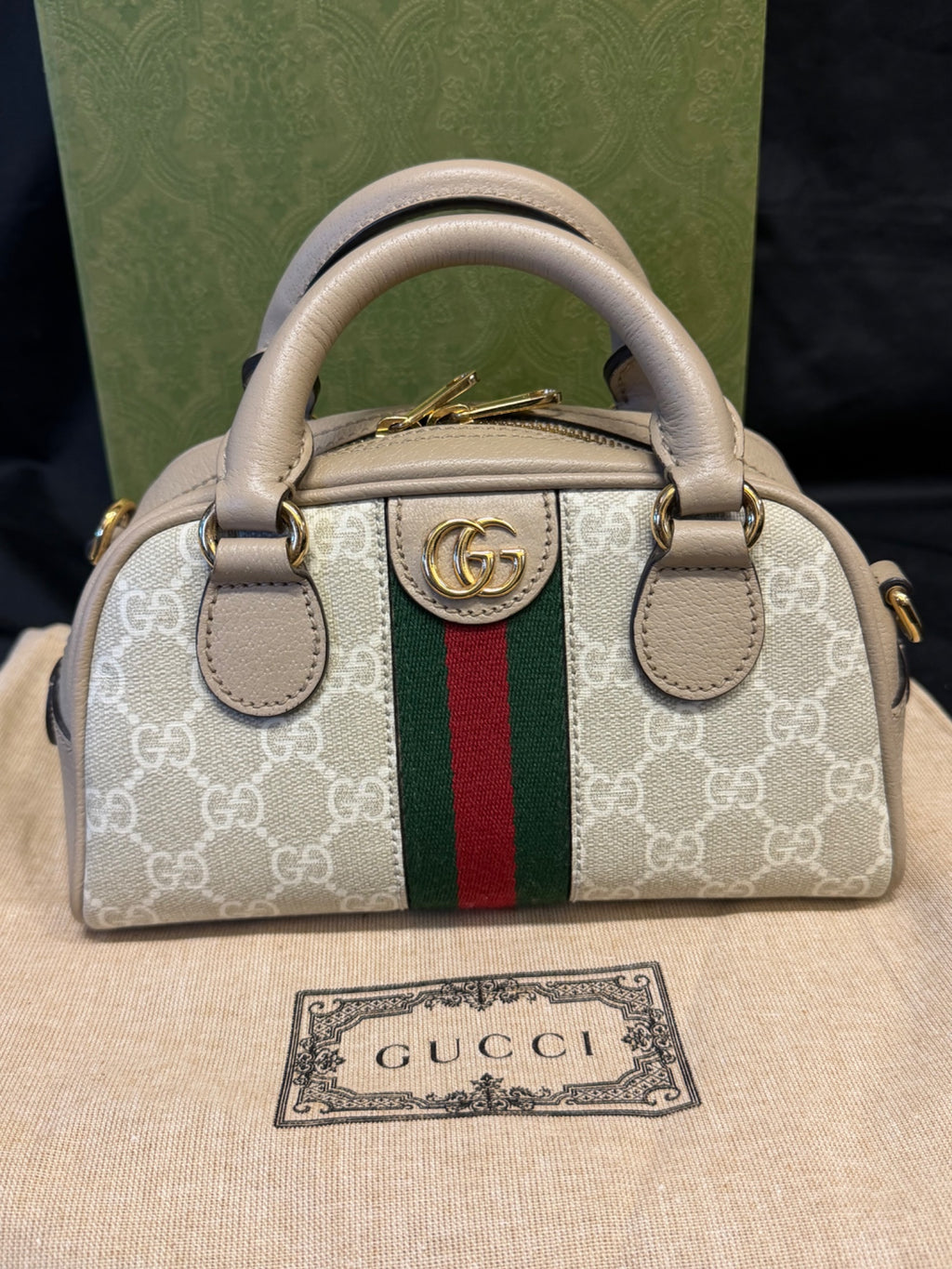 Gucci Ophidia Mini Bag GG Supreme Canvas Beige Web Crossbody (view 3)