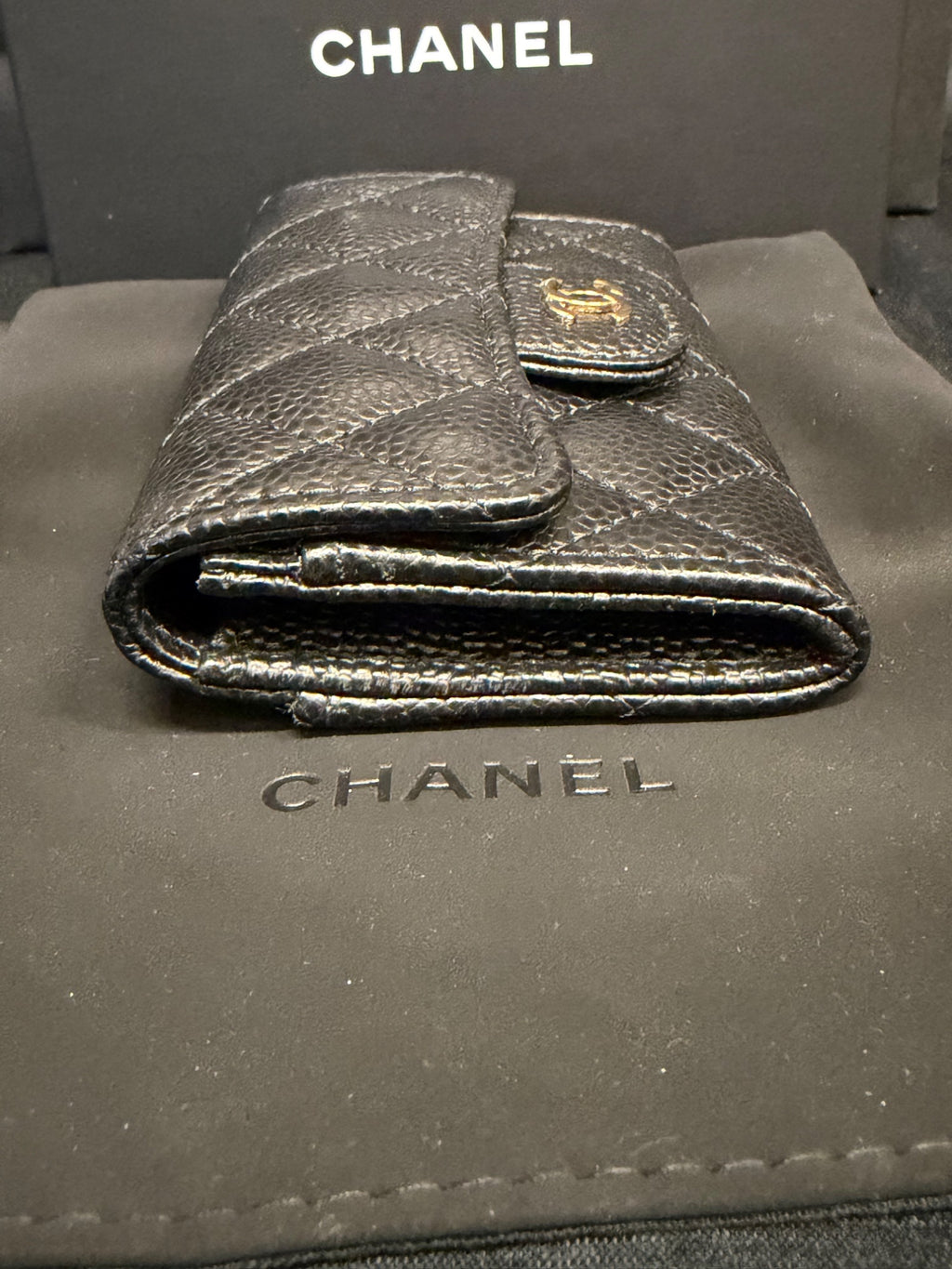 Chanel Classic Flap Card Holder Wallet Black Caviar Gold Hardware