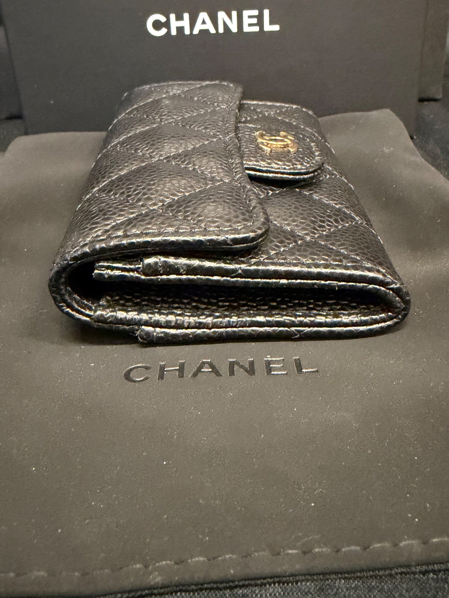 Chanel Classic Flap Card Holder Wallet Black Caviar Gold Hardware
