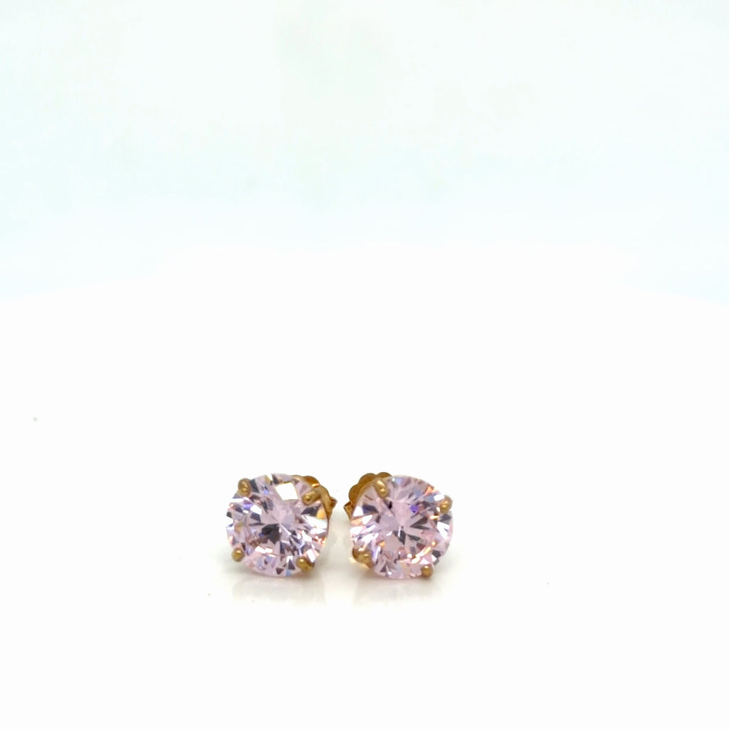 14k Yellow Gold Pink CZ Round Solitaire Stud Earrings, 2.26g (view 2)