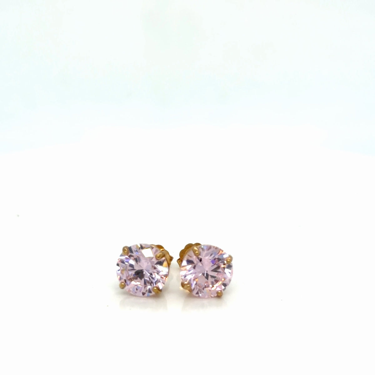 14k Yellow Gold Pink CZ Round Solitaire Stud Earrings, 2.26g (view 2)
