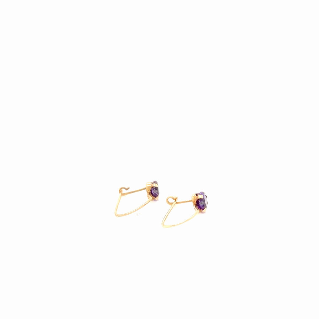 14K Yellow Gold Heart Amethyst Drop Earrings, Wire Back (view 3)