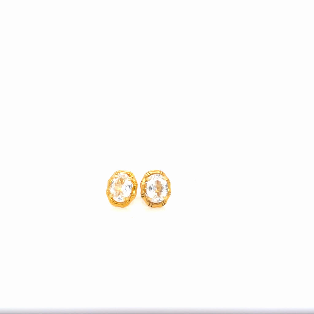 14K Yellow Gold Oval Cubic Zirconia Stud Earrings, 1.84g (view 3)