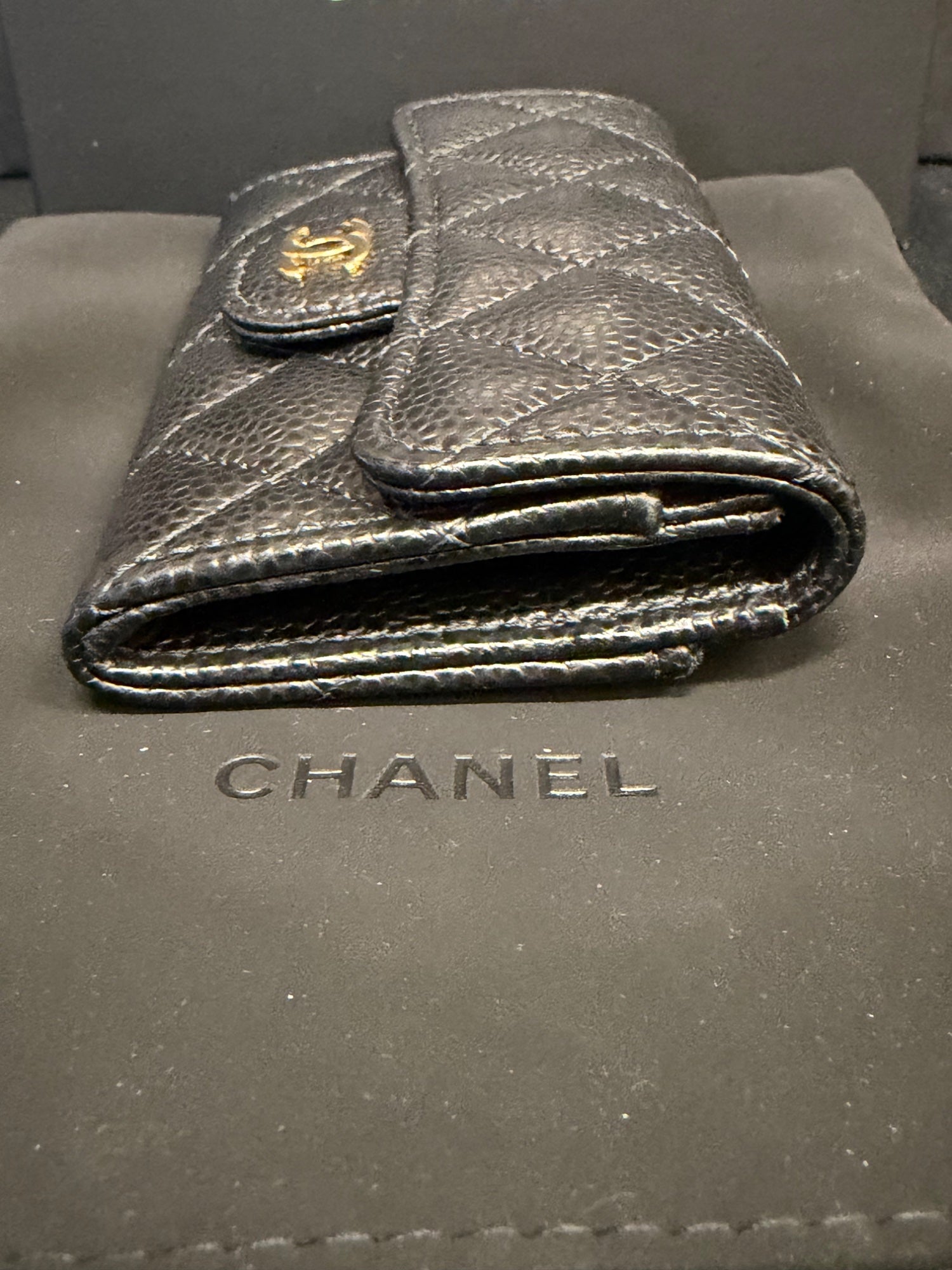 Chanel Classic Flap Card Holder Wallet Black Caviar Gold Hardware