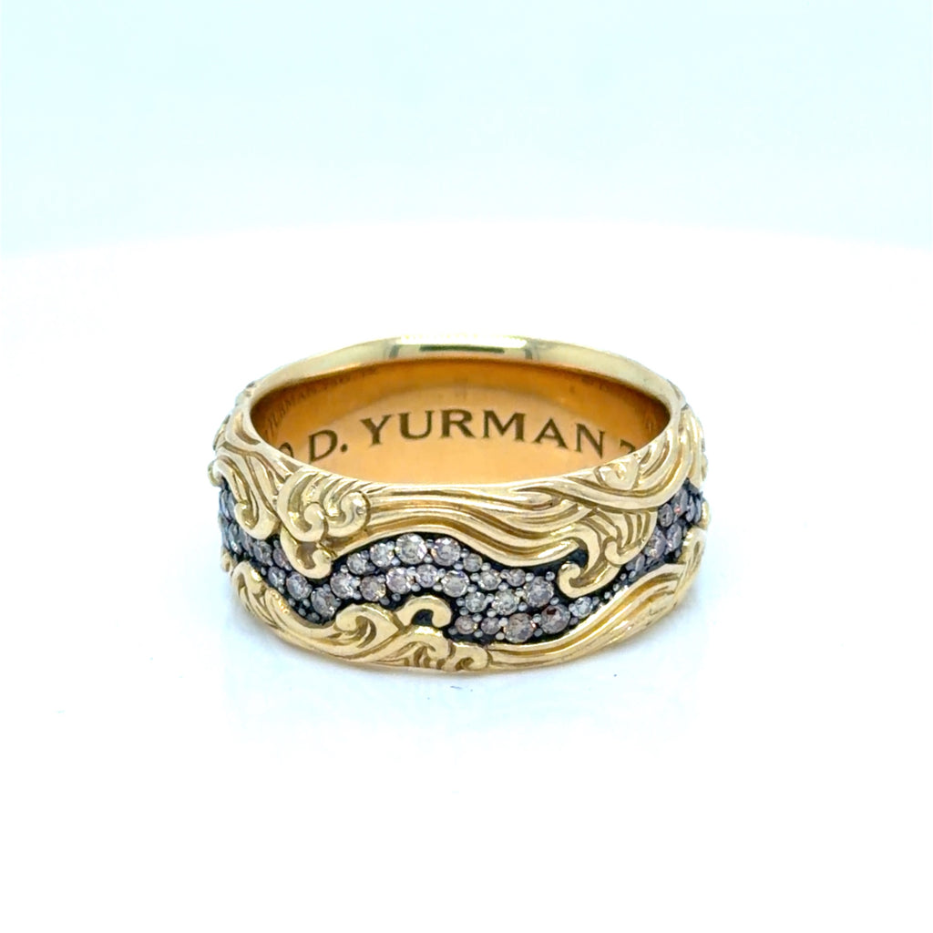 David Yurman Waves Band Ring 18K Yellow Gold Cognac Diamond 1.29ctwa Sz 12 (view 2)