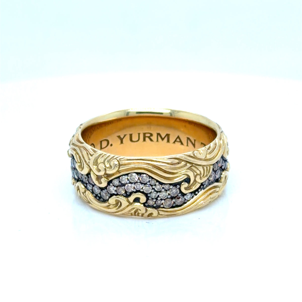 David Yurman Waves Band Ring 18K Yellow Gold Cognac Diamond 1.29ctwa Sz 12 (view 2)