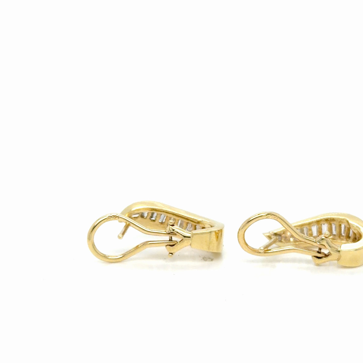 14K Yellow Gold Baguette Diamond Earrings 1.00 ctw H SI Omega Back (view 3)