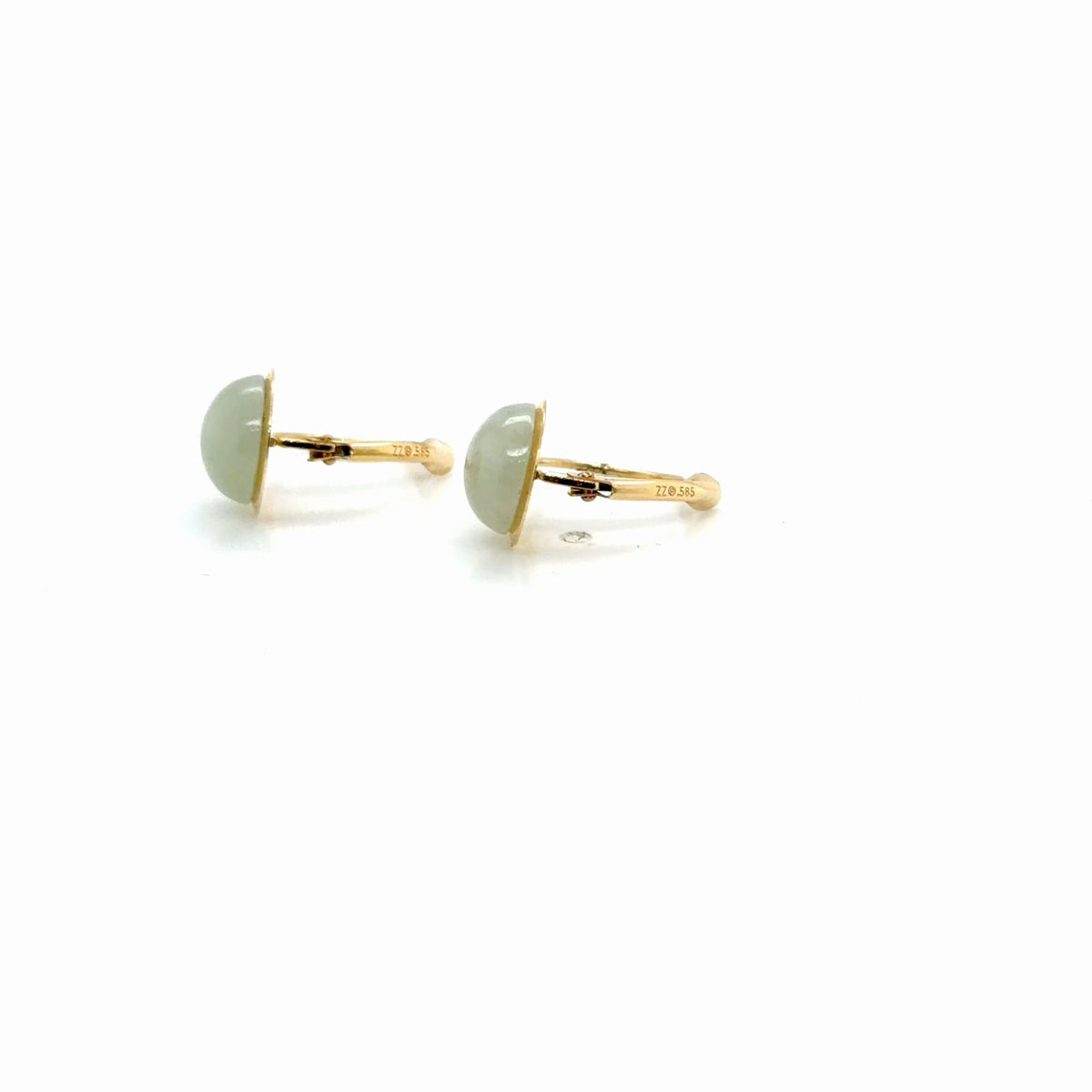 14K Yellow Gold Round Nephrite Jade Cabochon Lever-Back Earrings (view 5)
