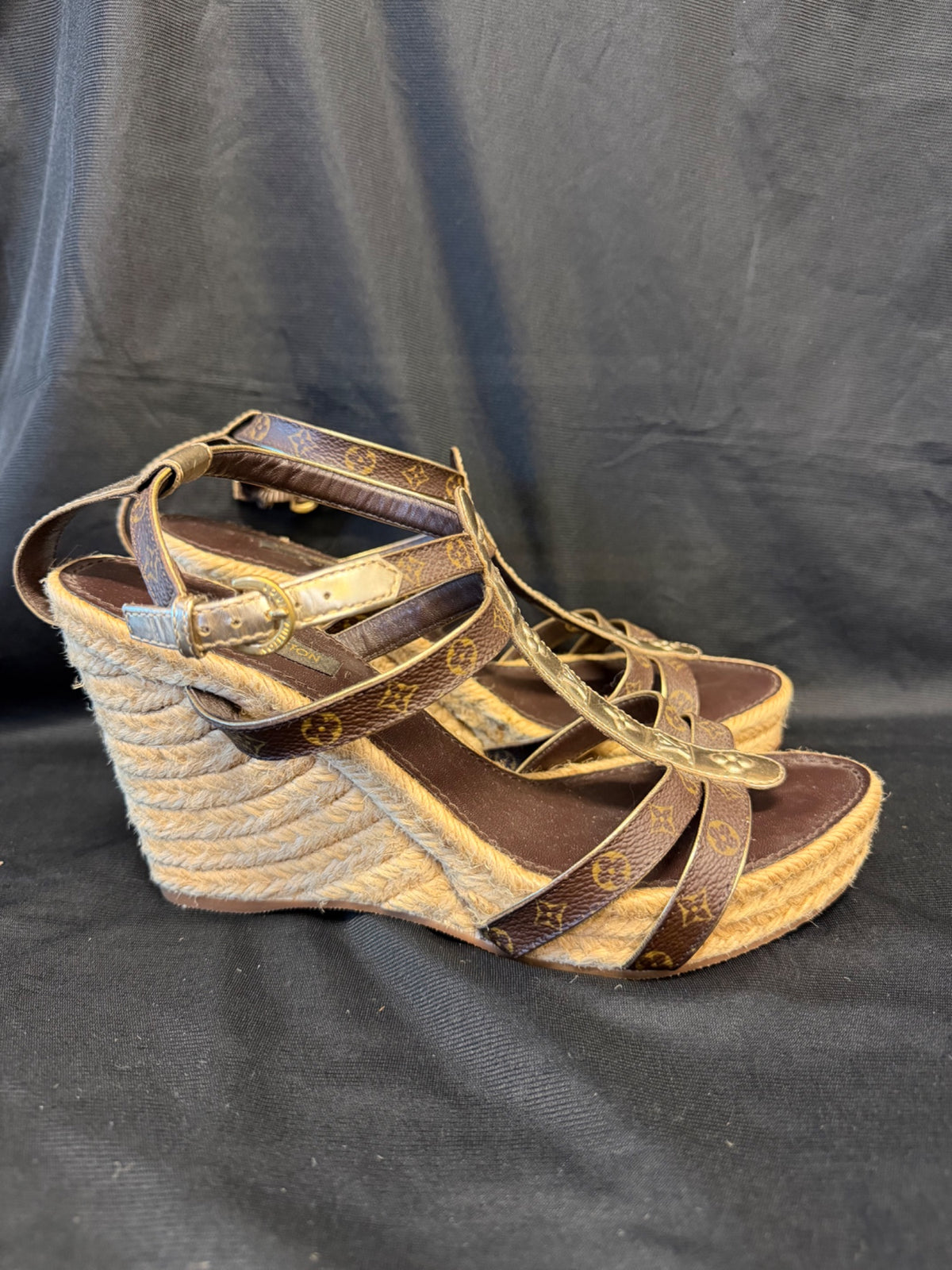 Louis Vuitton Monogram Espadrille Wedge Sandals Gold EU 39.5 (view 2)