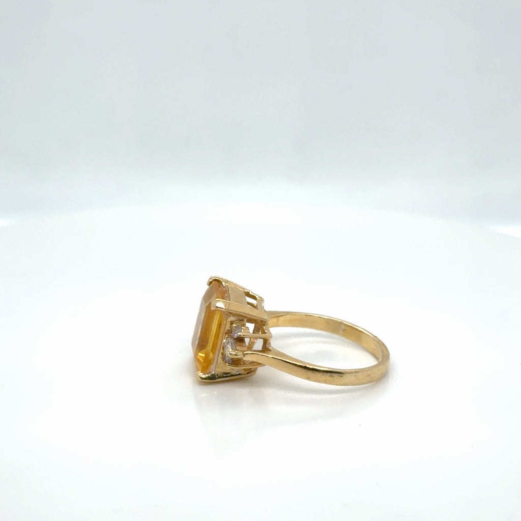 14K Yellow Gold Citrine Emerald-Cut & Diamond Cocktail Ring, Size 8 (view 2)