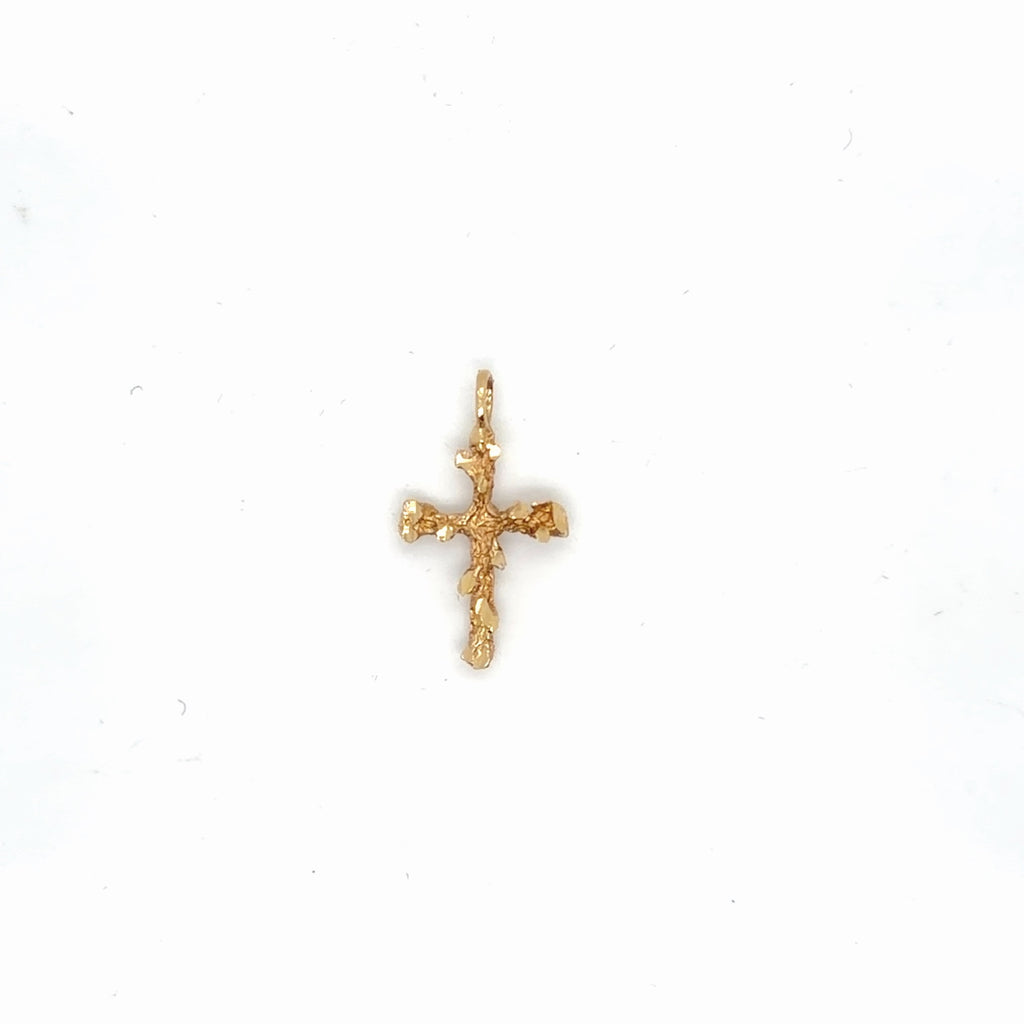 14K Yellow Gold Nugget-Textured Cross Pendant, 0.75g (view 2)