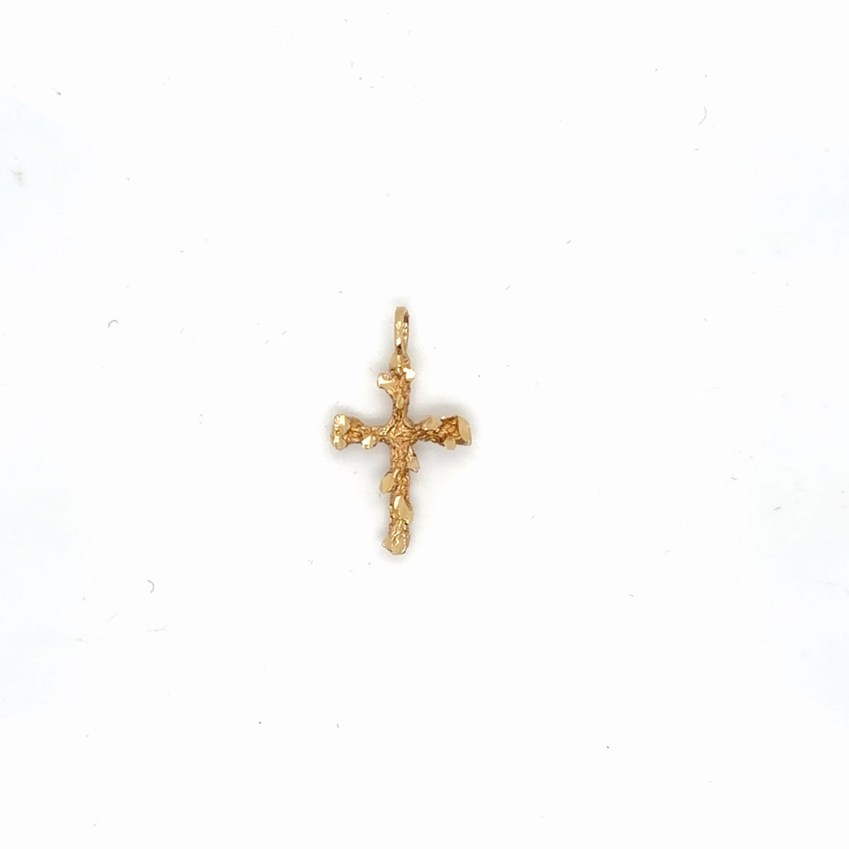 14K Yellow Gold Nugget-Textured Cross Pendant, 0.75g (view 2)