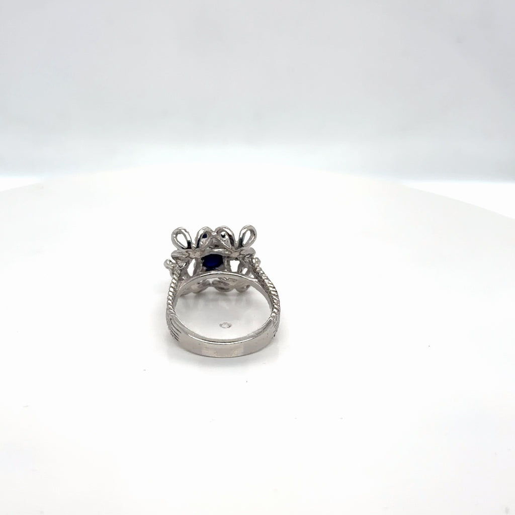 14k White Gold Synthetic Star Sapphire Diamond Cocktail Ring Size 5 (view 4)