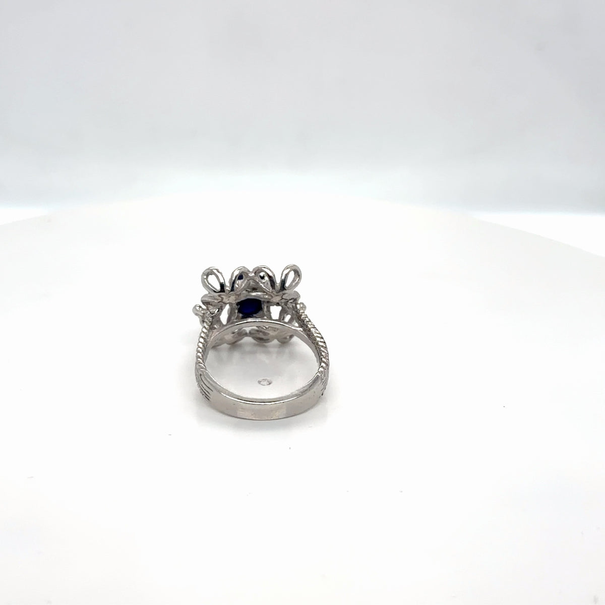14k White Gold Synthetic Star Sapphire Diamond Cocktail Ring Size 5 (view 4)