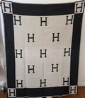 Hermès Avalon Throw Blanket Ecru Gris Foncé Wool Cashmere 53x67