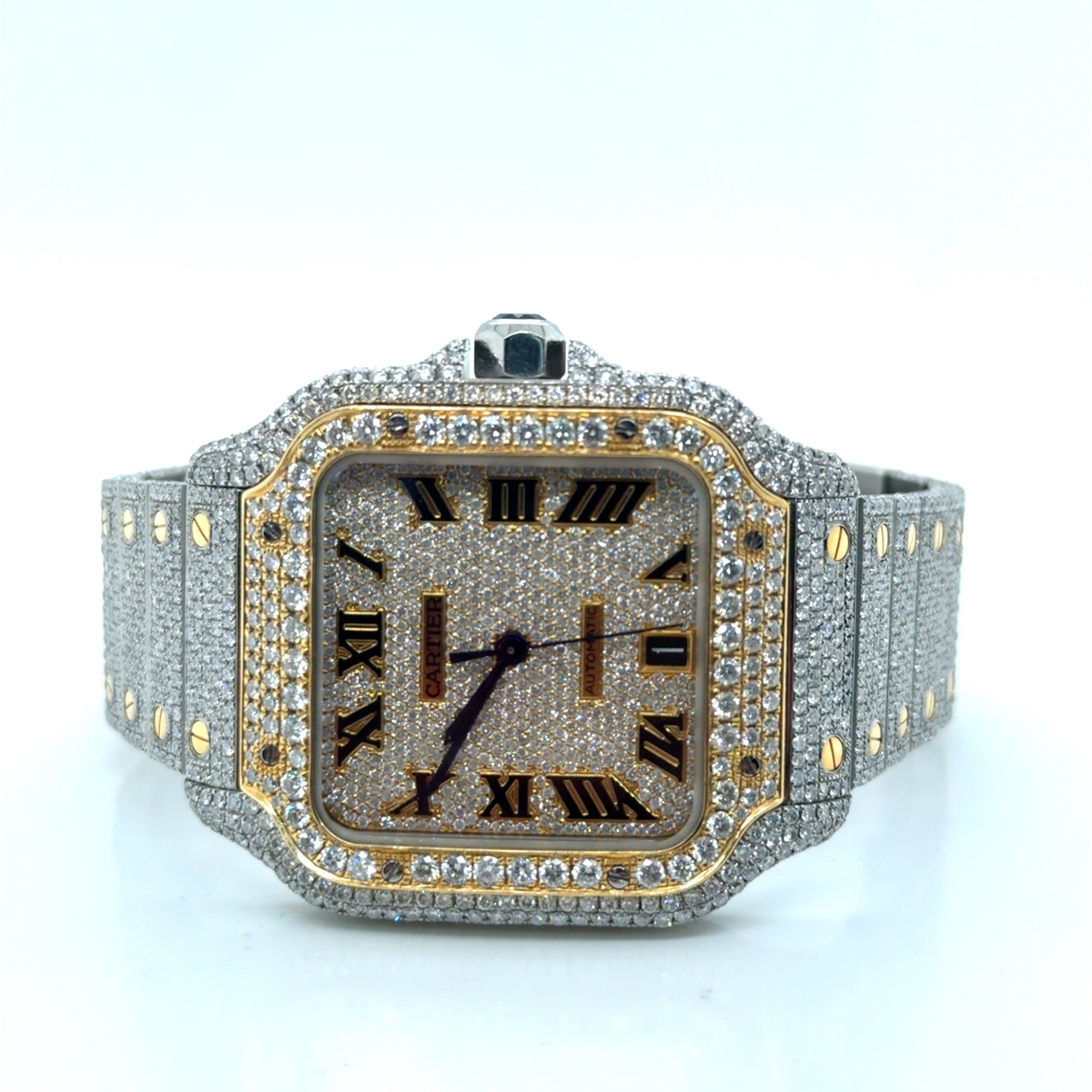 Cartier Santos Automatic Two-Tone Diamond Iced Out Wristwatch