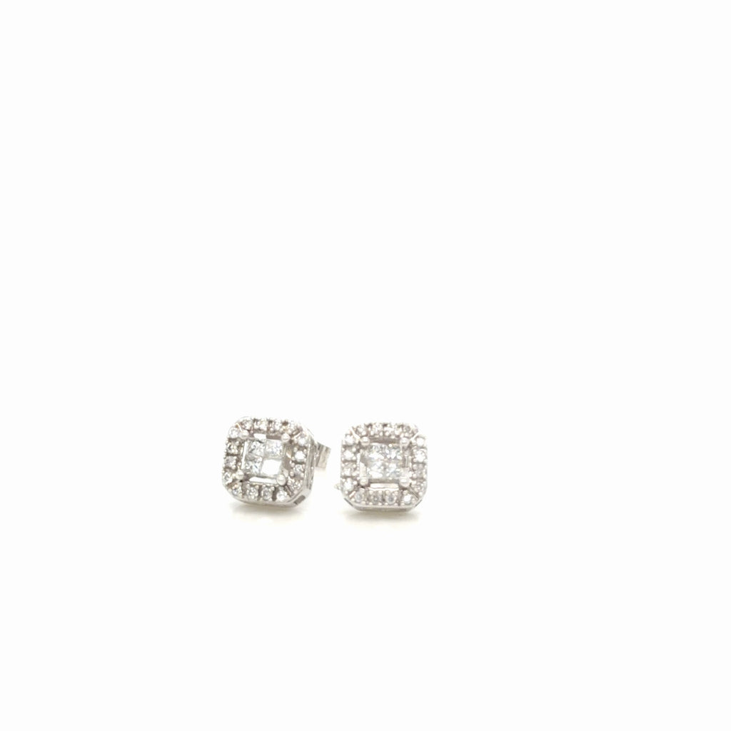 Diamond Halo Stud Earrings 10K White Gold 0.20 ctw Round Princess Cut (view 4)