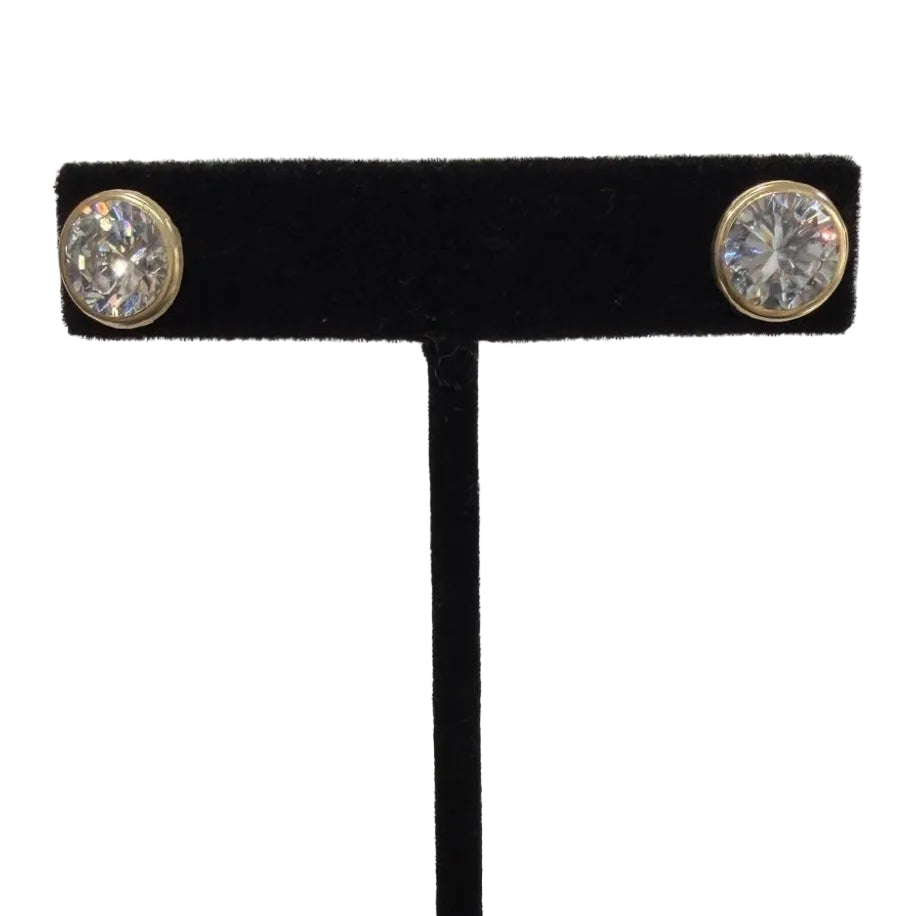 14K Yellow Gold Round CZ Bezel-Set Stud Earrings, 3.08g