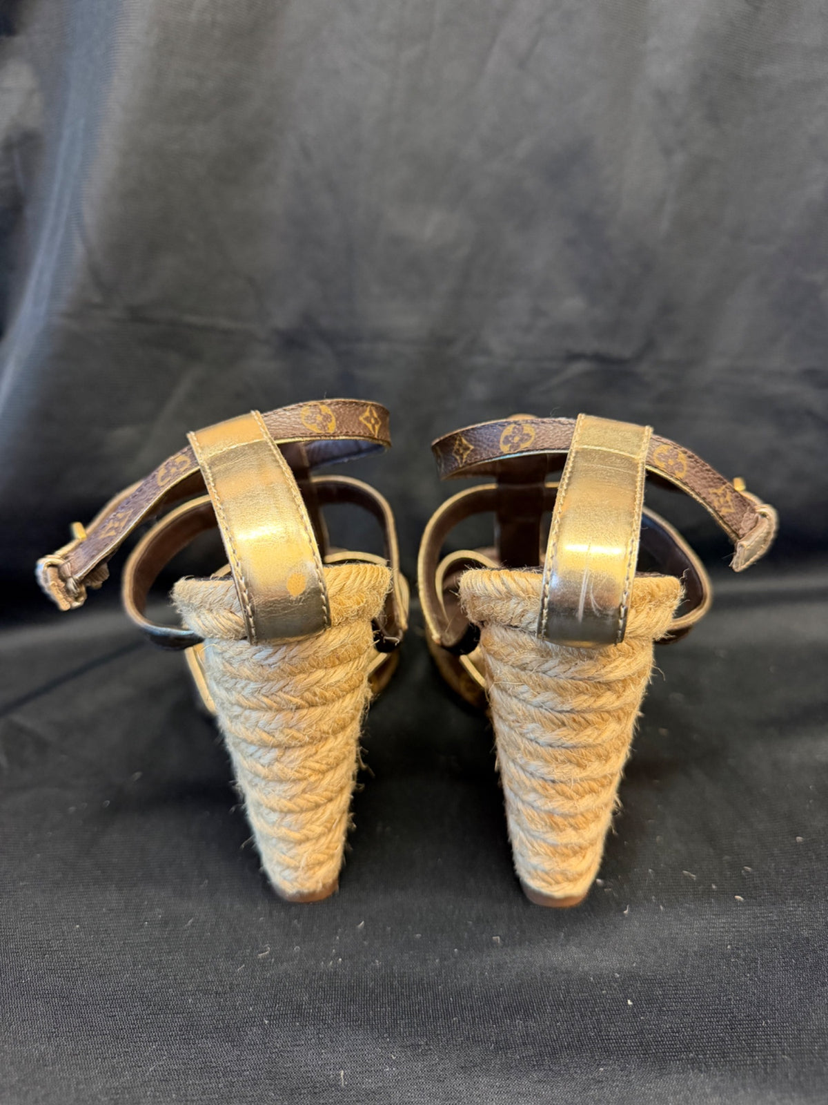 Louis Vuitton Monogram Espadrille Wedge Sandals Gold EU 39.5 (view 3)